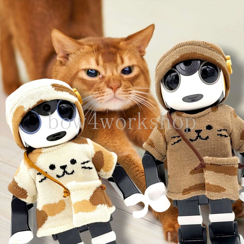 ロボホンの服/猫ちゃんTシャツ、キャップ、ポシェットセット