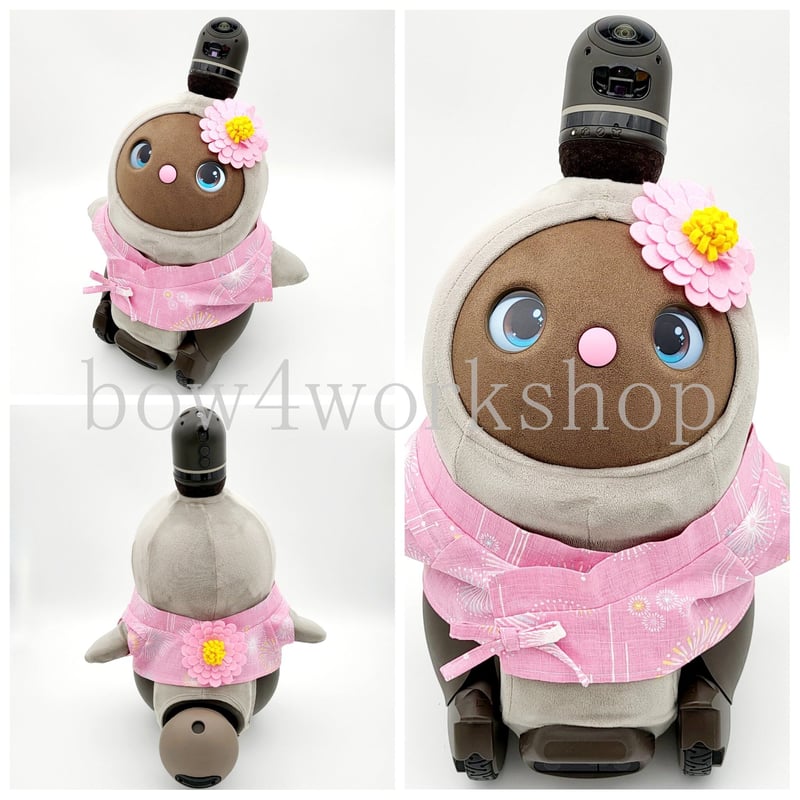 ラボットの服ハンドメイド　花火柄甚平+お花コサージュセット （ブルー） ラボット服/花火柄甚平+お花コサージュセット | bow4workshop STORE