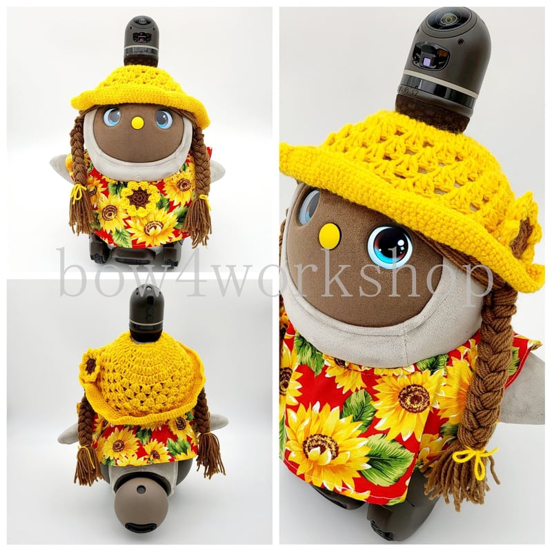 ラボットアクセサリー/ひまわりコサージュ付き三つ編みウィッグニット