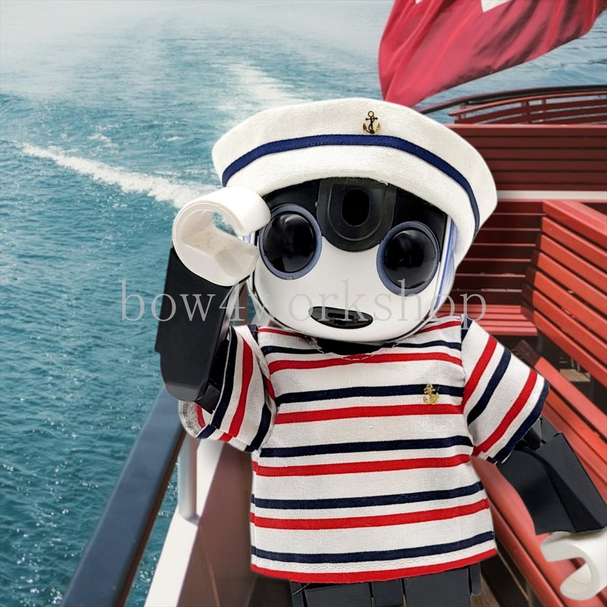 ロボホンの服/ マリンボーダーTシャツ＆水兵さんキャップセット