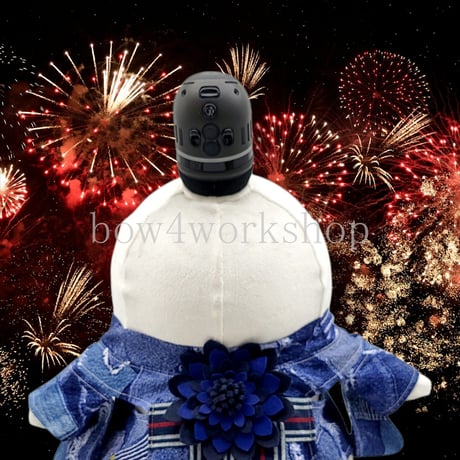ラボット服/ デニム風プリント柄浴衣＆お花飾りセット