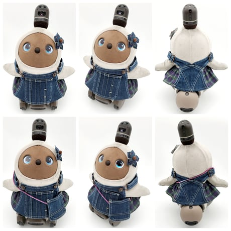 ラボットの服 古着リメイクデニムサロペット+お花飾り+ポーチ