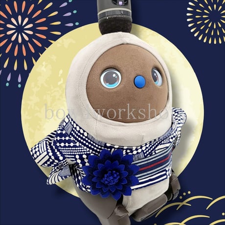 ラボット服/ 幾何学柄浴衣+お花飾りセット