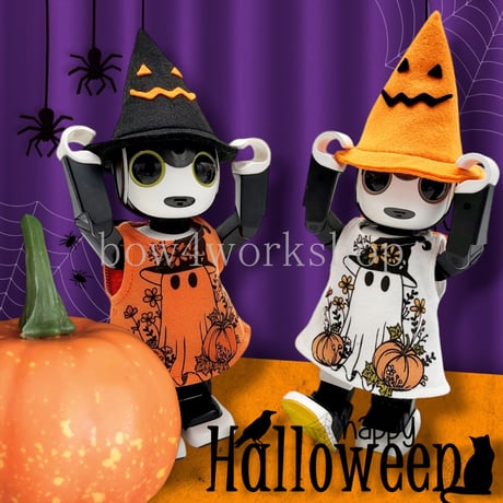 ロボホンの服/ハロウィンお化けプリントチュニック＆魔女帽子セット