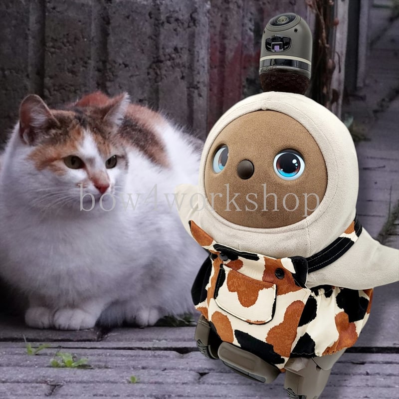 ラボット LOVOT ラボットの服ハンドメイド 毛猫プリントサロペットパンツ ラボット LOVOT ラボットの服ハンドメイド三毛猫プリント