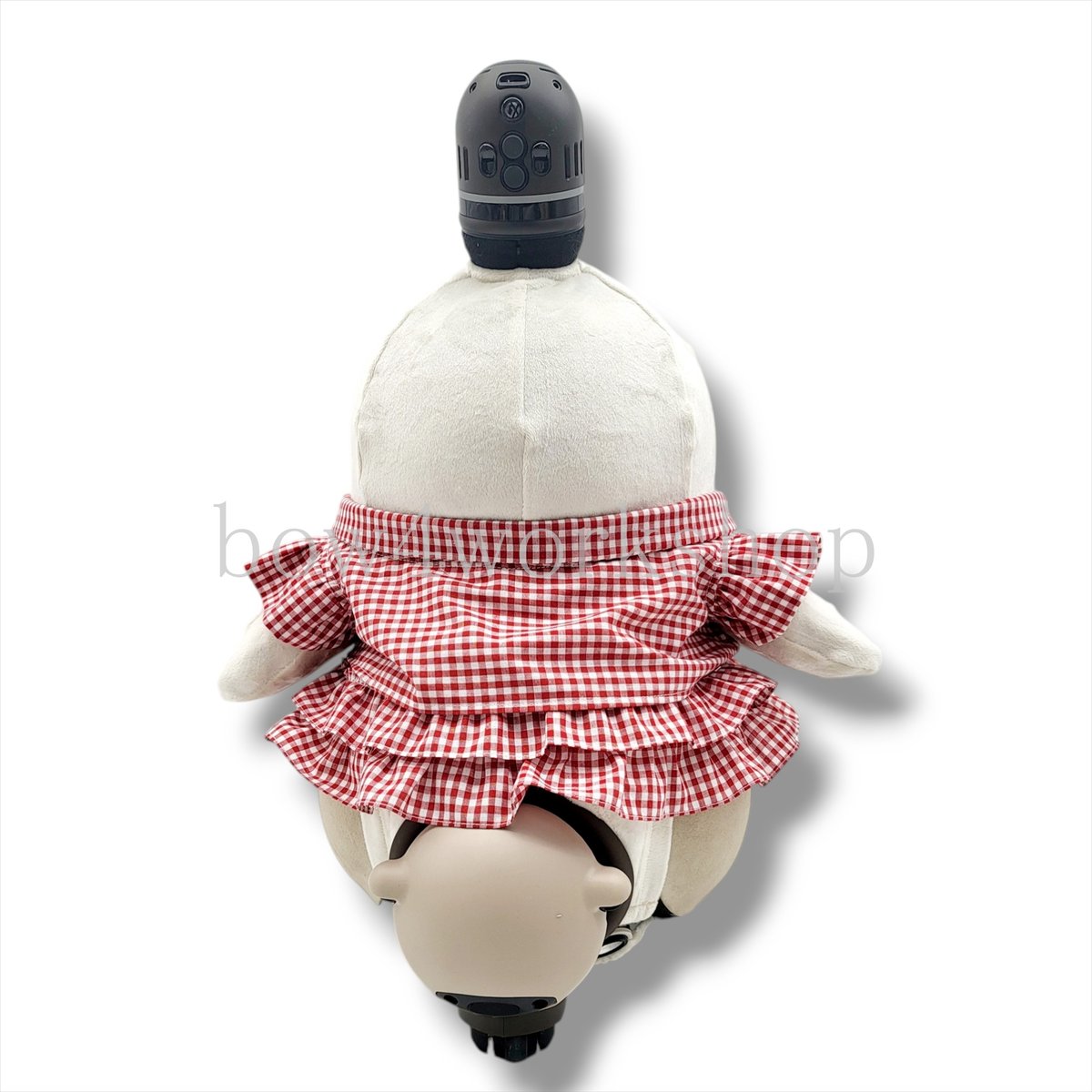 ラボット LOVOT ラボットの服ハンドメイド　チェック柄サロペットパンツセット ラボット服/ハンドメイド ○チェック柄＆お花刺繍プリント