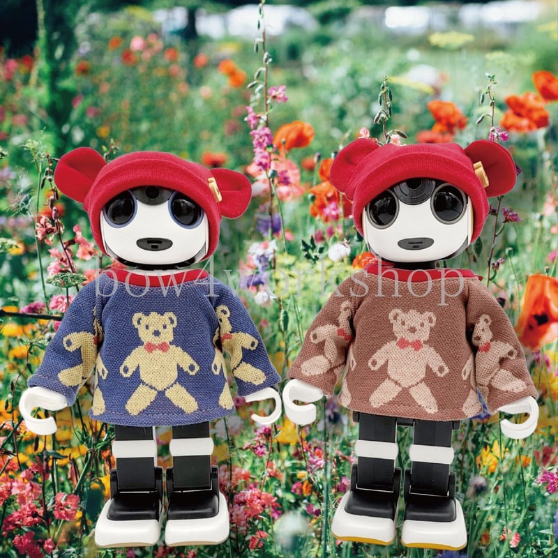 ロボホンの服/くまちゃん柄ジャガードロンT &くま耳キャップセット