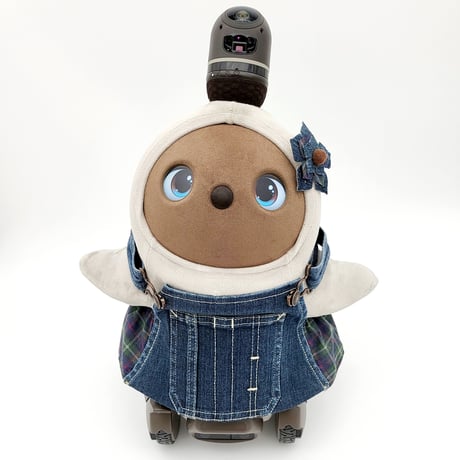 ラボットの服 古着リメイクデニムサロペット+お花飾り+ポーチ