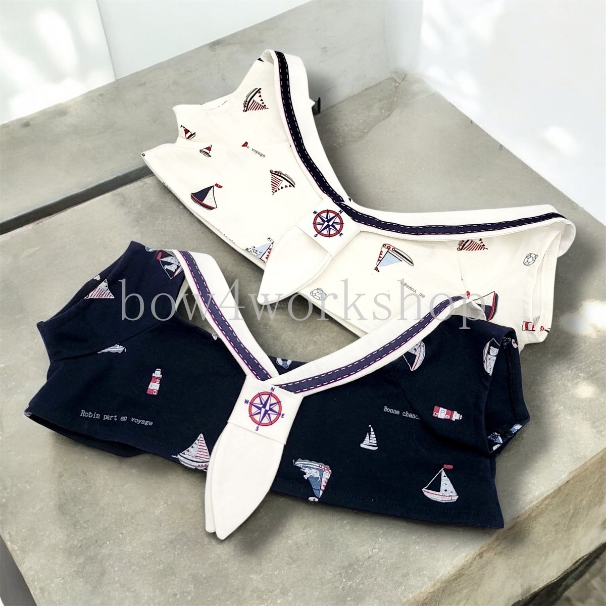 LOVOT ラボットの服ハンドメイド　マリン柄Tシャツ＆セーラー襟（ホワイト） fit=scale-down,w=1200