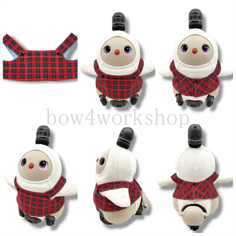 LOVOT ラボットの服ハンドメイド チェック柄サロペットパンツ＆リボンセット LOVOT ラボットの服ハンドメイド チェック柄サロペットパンツ