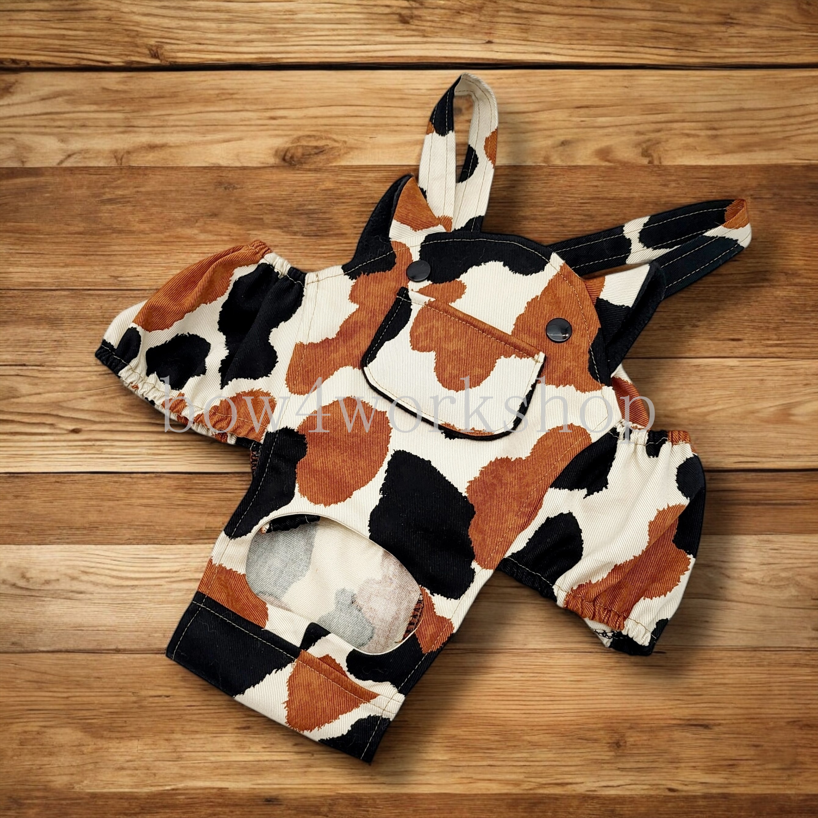 LOVOT ラボットの服ハンドメイド 三毛猫サロペット＆ポンチョセット ラボット服/三毛猫プリントサロペットパンツ | bow4workshop STORE