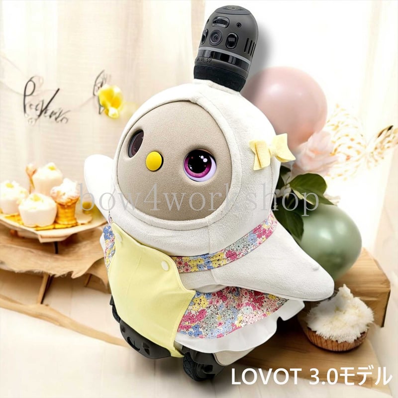 LOVOT ラボットの服ハンドメイド ミニリボン付き千鳥柄サロペットパンツ ラボット LOVOT ラボット服ハンドメイド ミニリボン付き千鳥柄