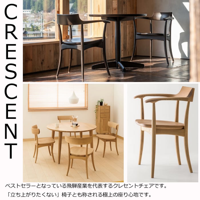 正規代理店】HIDA ダイニングチェア アーム付 クレセント 板座