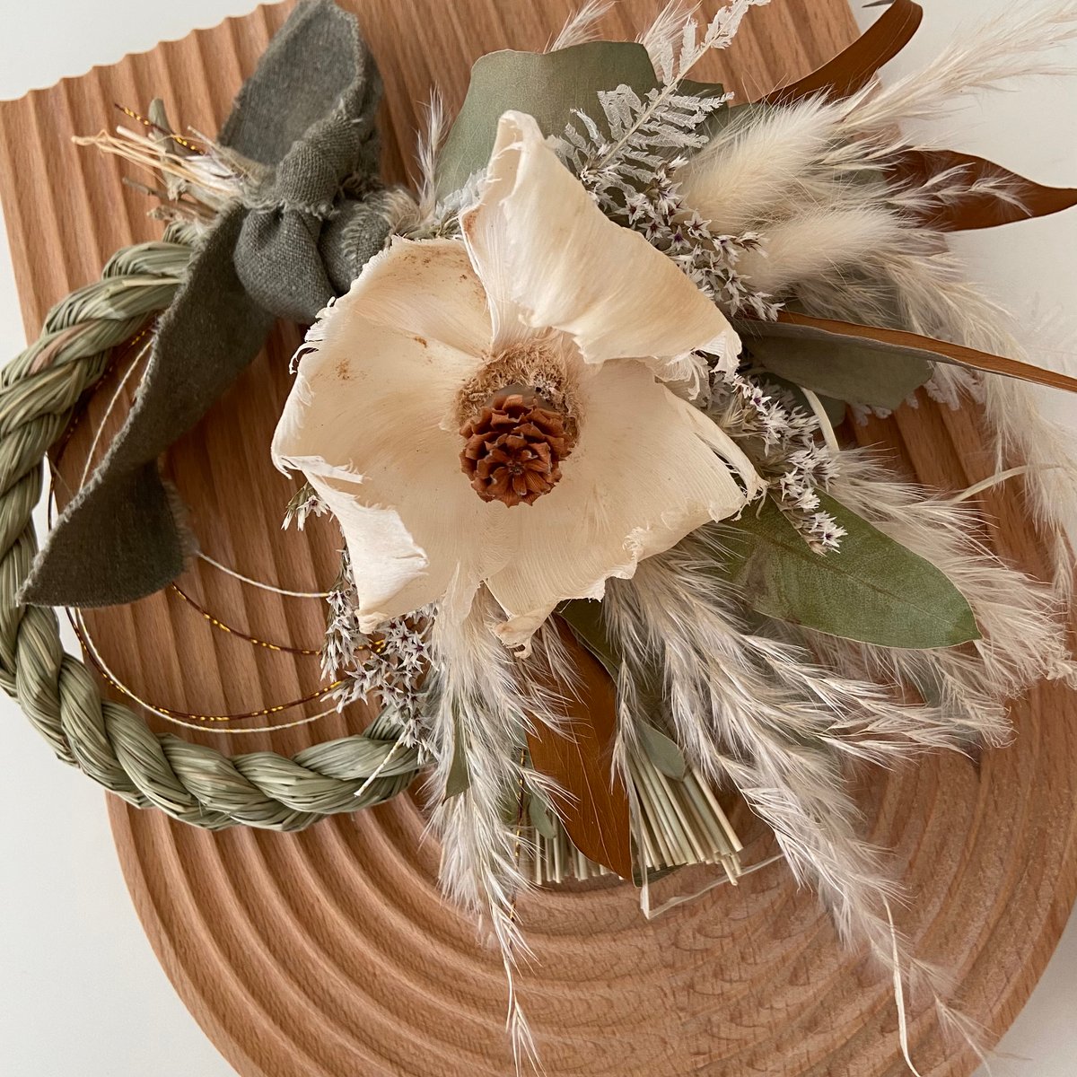 南天と白いしめ縄飾り スワッグにもなる2way プルモサム コットン