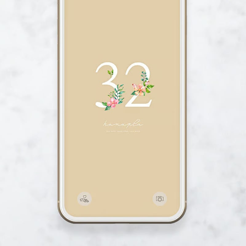 花数字32】きれいめ上品カラー！くすみイエロー背景のおしゃれスマホ  