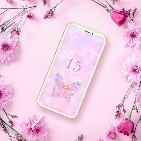 【キラキラ舞う🦋ピンクアゲハ＋数字15】夢叶うスマホ壁紙💎幸運を呼ぶグラデーション💖✨