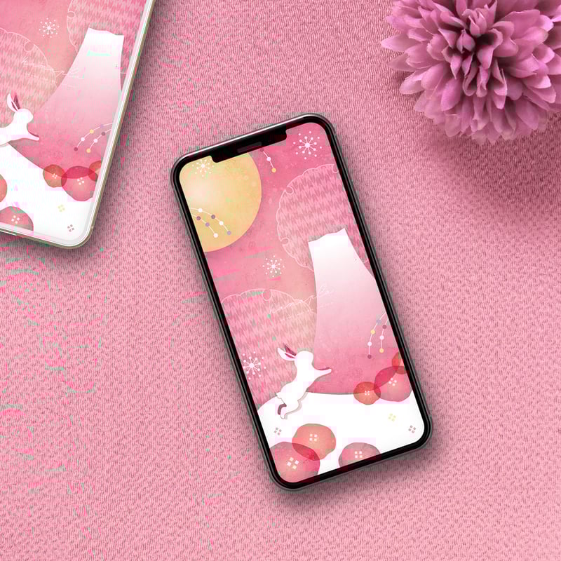 開運飛躍の満月うさぎと赤富士ピンク】🐇🌕黄金の月とピンクの空に