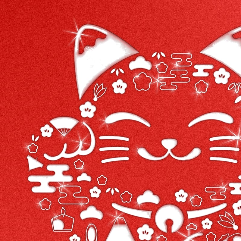 開運複合！幸福の白色招き猫】✨紅白の縁起色とキラめく福モチーフで金