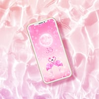 【ピンクムーンとハートフラミンゴ＋数字35】🦩恋を照らす月の光✨恋愛運とご縁を引き寄せる開運待ち受け