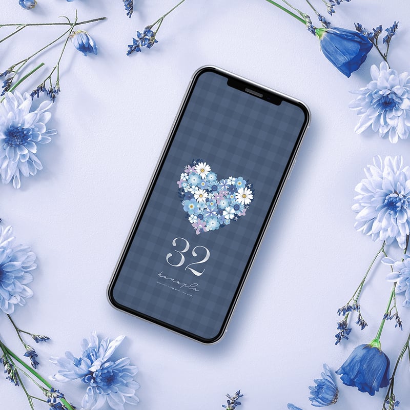 幸せハートの青いフラワーブーケ＋数字32】💙心を癒す清らかなブルー