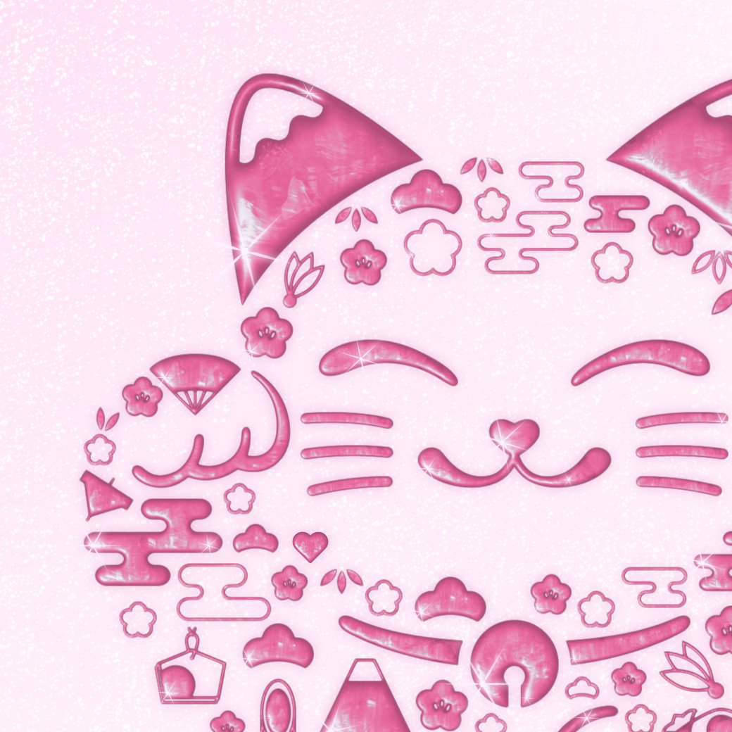 ✴︎キラキラ招き猫✴︎バブリーライフへお招きします✴︎ WelcomeBaby❤子宝招き猫❤F3キャンバス原画 絵画 こうのとりの
