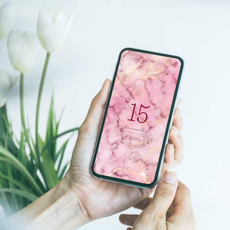 美の極みルビーローズピンク大理石＋数字15】🌹金色の煌めきが幸福を