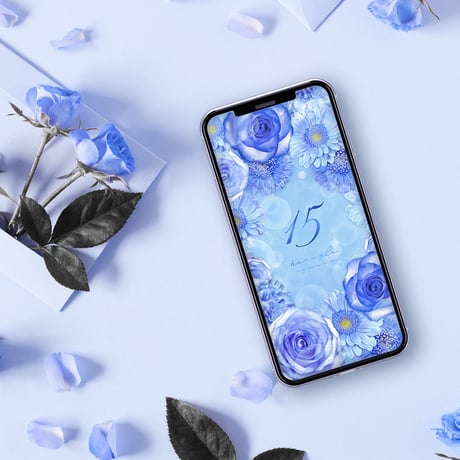 【キラ盛りブルーフラワー＋数字15】癒しと幸運を呼ぶ💙華やか壁紙✨スマホ待ち受けに