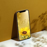 【ゴールドオーラ大輪ひまわり＋数字15】幸運を引き寄せる✨金色の光に包まれた開運スマホ壁紙🌞毎日がもっと輝く待ち受け画像🌟