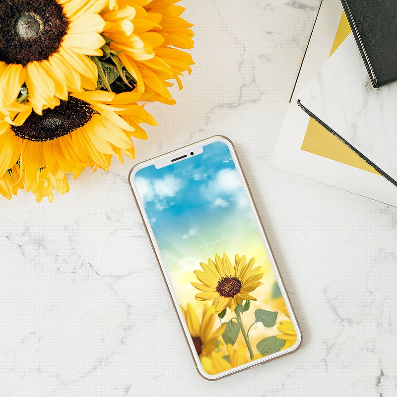 笑顔咲く🌼ひまわりと朝日イエロー】✨元気をくれるスマホ待受画像で