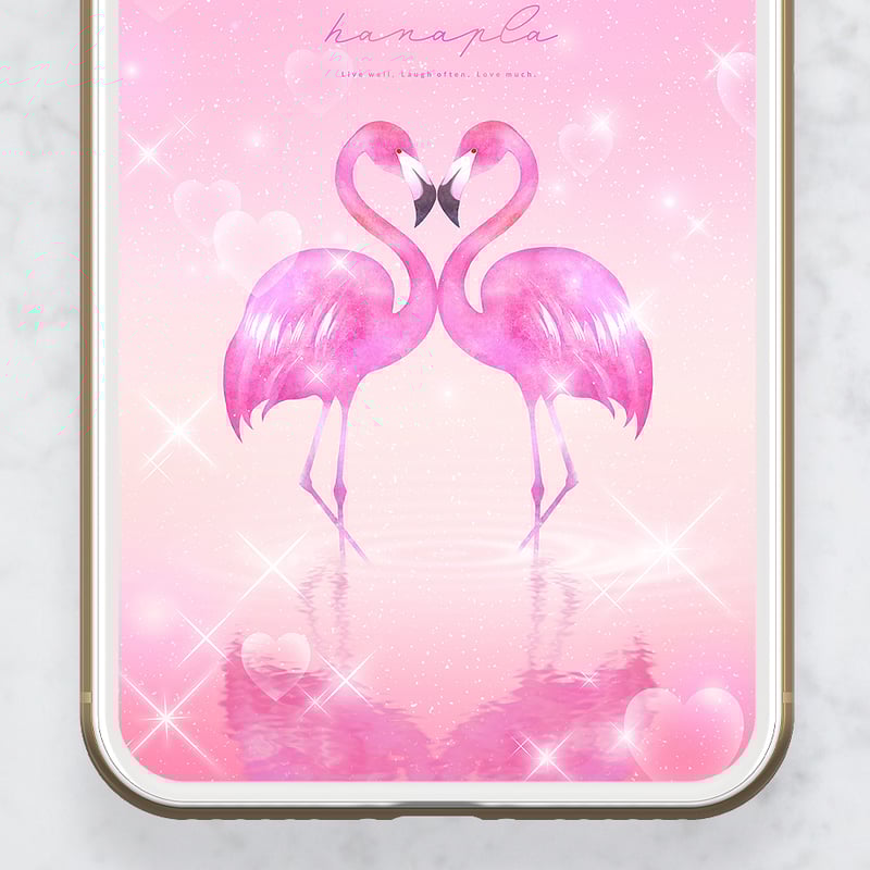 幸せ運ぶフラミンゴと満月】💖寄り添う二羽と輝くピンクムーン