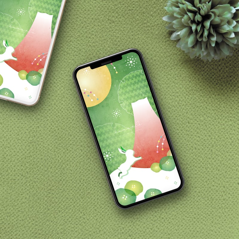 開運飛躍の満月うさぎと赤富士グリーン】🐇🍀緑風と黄金の月が調和する