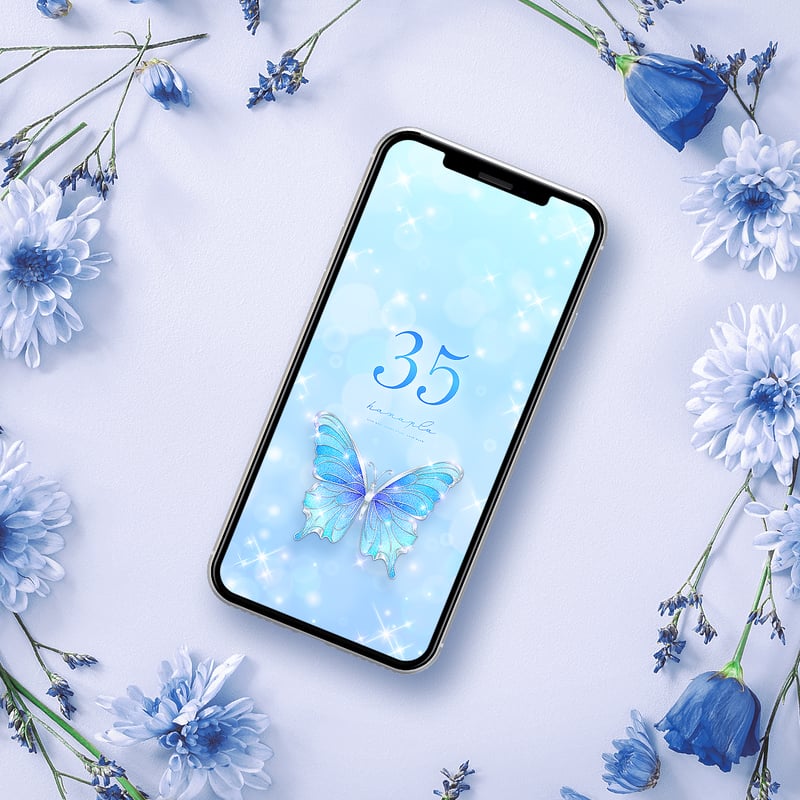 キラキラ舞う💙ブルーアゲハ＋数字35】幸運を運ぶ宝石蝶🦋輝く水色