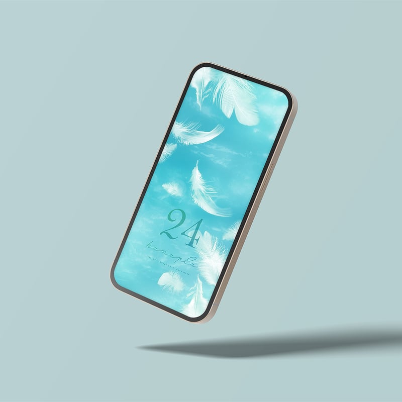 天使の白い羽根ターコイズブルー＋数字24】癒しと祈りを運ぶスマホ壁紙