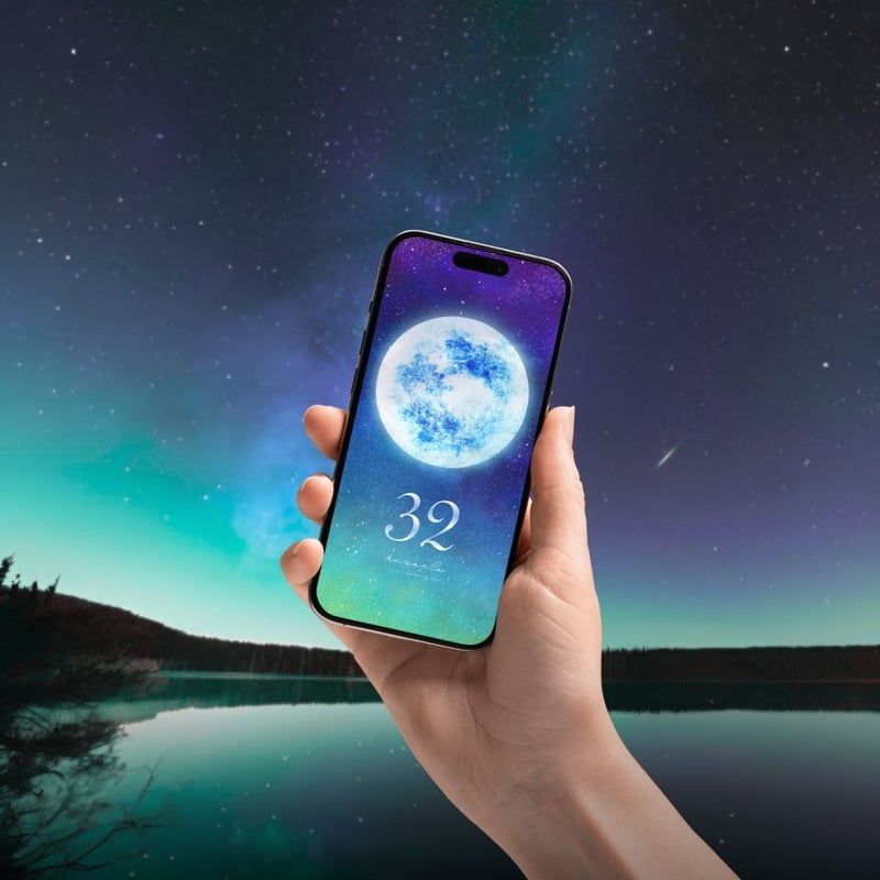 巨大満月スーパーブルームーン＋数字32】神秘の夜空に願いを込めて