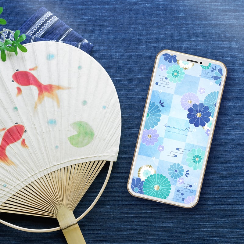 瑠璃色の開運和柄】✨浴衣のように涼やかな菊と梅が舞う幸せ
