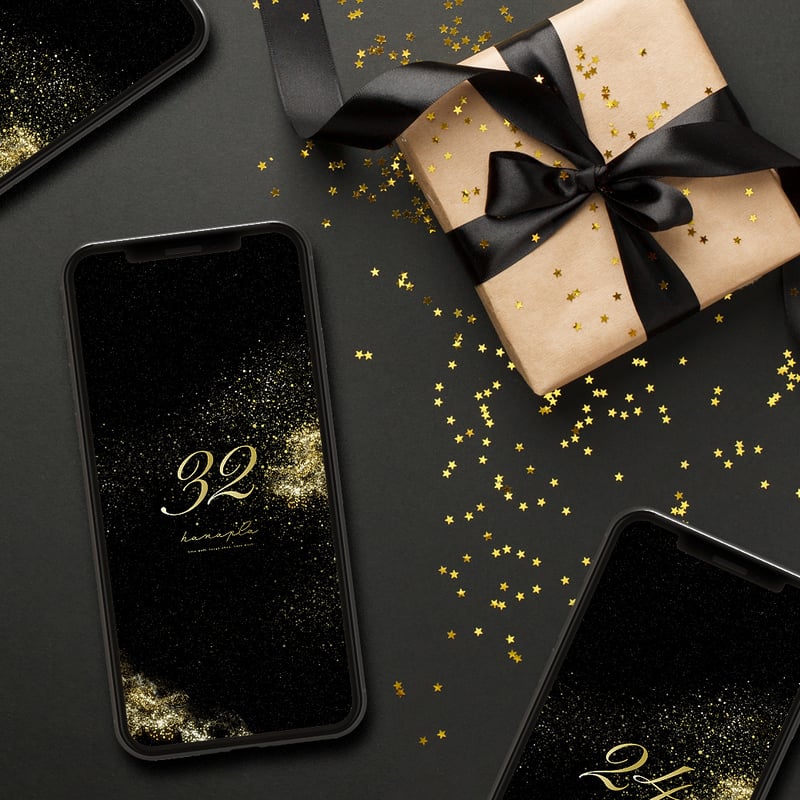 REI君 　連絡待 ゴールデンブラック・グリッター＋数字32】✨黒×金で金運上昇⤴開運を