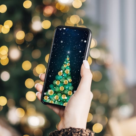 【星と雪も煌めく黄金クリスマスツリー】🎄✨輝くトップスターが未来を照らし、雪と星の煌めきが幸運を運ぶ開運待ち受け💫スマホ壁紙