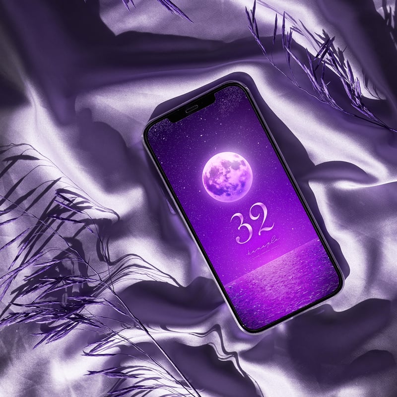 パープルムーンと海の神秘＋数字32】🌕💜夜空に揺らめく光の波✨直感と