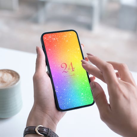 【レインボーグリッター＋数字24】虹色のキラキラ最強！七色とラメが光輝くスマホ壁紙