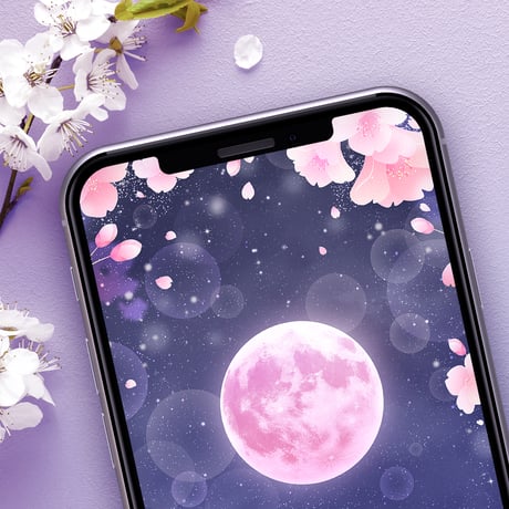 【夜桜ピンクムーン】夢見る夜の魔法🌸月明かりに染まる、心ときめくスマホ壁紙