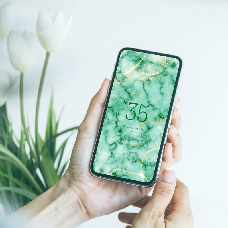 美の極みエメラルドグリーン大理石＋数字35】💎金色の煌めきが幸福を