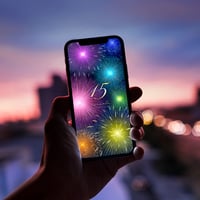 【七色に輝く奇跡のレインボー花火＋数字15】🌈願いと希望が夜空いっぱいに広がる✨虹色の開運待ち受け