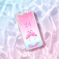 【ハートフル・フラミンゴ＋数字24】恋愛運も気分もアップ⤴️寄り添うチェリーピンクの愛され開運待ち受け画像💖