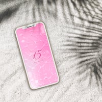 【煌めき浄化ピンクウォーター＋数字15】心ときめく恋愛運アップ✨水面に輝くピンクがあなたを癒し、毎日を幸せにするスマホ壁紙💖