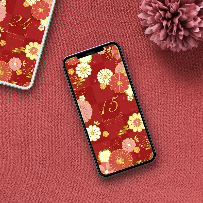 深紅の開運和柄菊梅＋数字15】🌸金箔が咲かせる吉祥の華✨美しさと幸運
