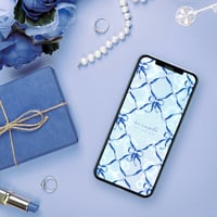 【リボンパールの縁結ぶ御守】青いリボンと守護パールで夢を紡ぐ仕事運アップスマホ壁紙