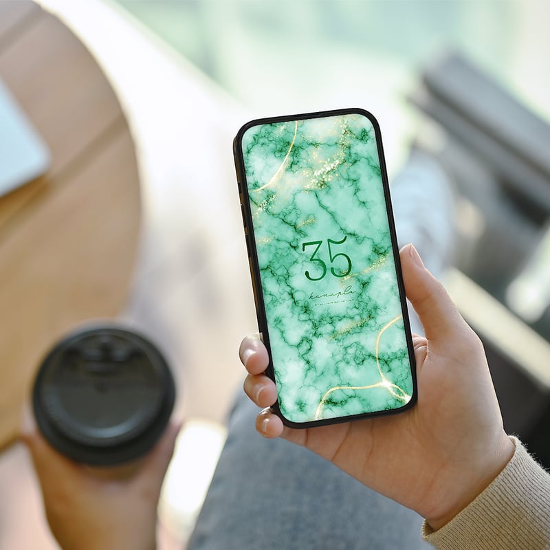 美の極みエメラルドグリーン大理石＋数字35】💎金色の煌めきが幸福を