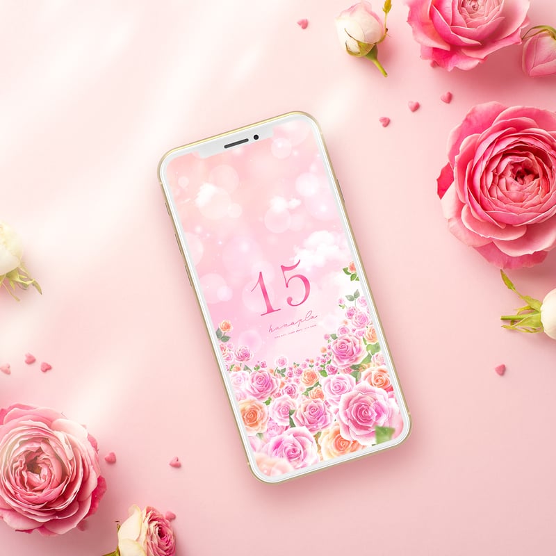 夢見るバラ園💐ピンクとオレンジの幸福花畑＋数字15】ふんわり光に包