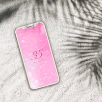 【煌めき浄化ピンクウォーター＋数字35】心ときめく恋愛運アップ✨水面に輝くピンクがあなたを癒し、毎日を幸せにするスマホ壁紙💖
