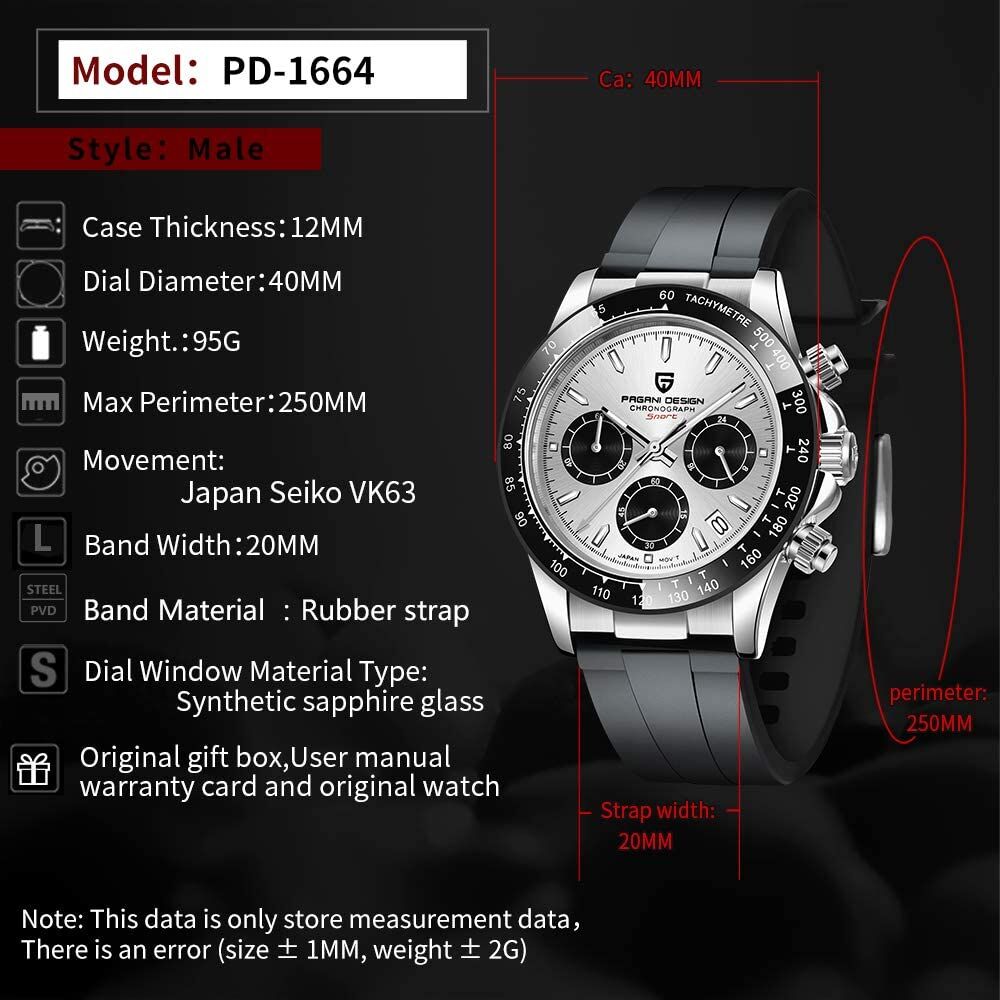パガーニデザイン メンズ 日本製クォーツ腕時計 PAGANI DESIGN PD-1664 